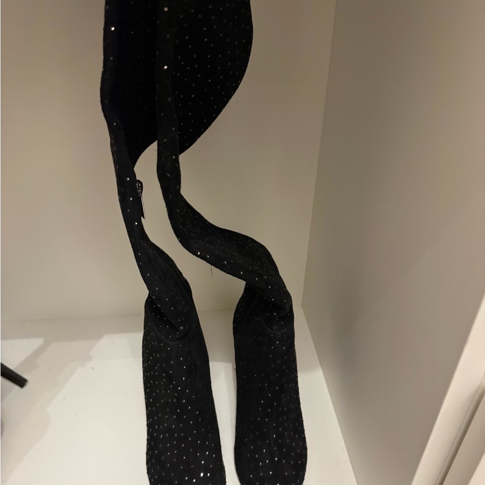 Jimmy Choo Toni Black Suede Crystal Emblishment Over the Knee Boots